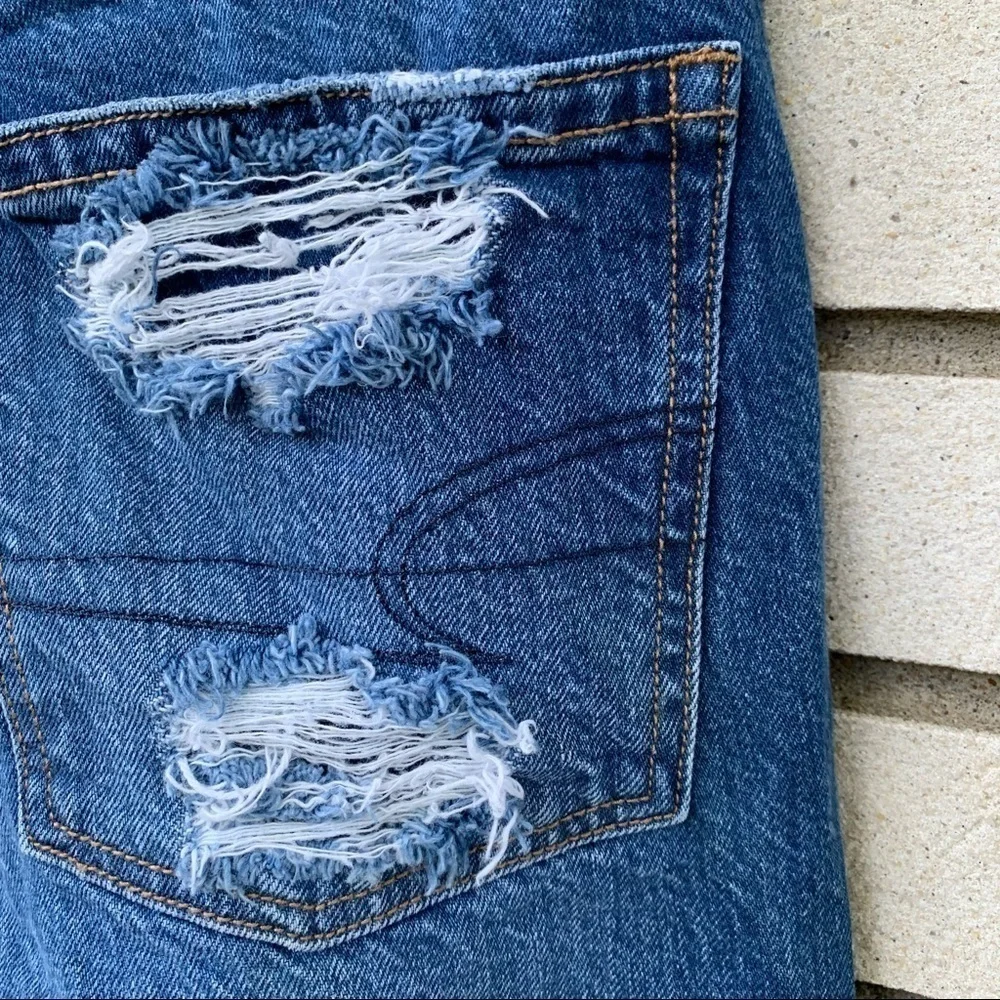American Eagle 90s Boyfriend Distressed Ripped Destroyed Jeans Blue 00 Short - Picture 14 of 16